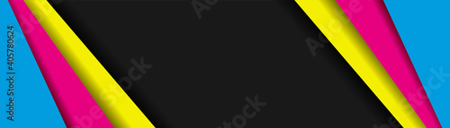 Modern material vector illustration cmyk colors with overlapped blank dark black abstract widescreen background design