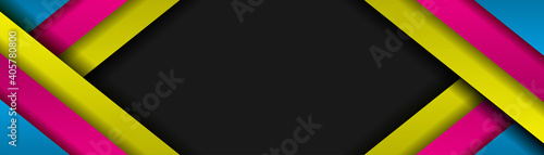 Modern material vector illustration cmyk colors with overlapped blank dark black abstract widescreen background design