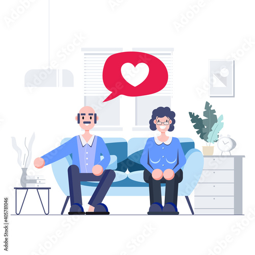 Old Couple showing love. valentine day card vector illustration