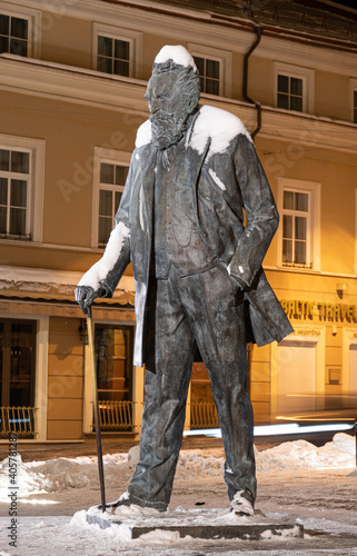 Monument of Jonas Basanavičius,  activist and proponent of the Lithuanian National Revival and independence of Lithuanian state, vertical  photo