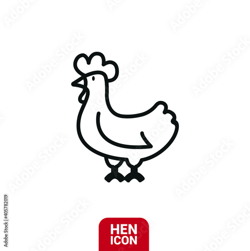 Vector image. Icon of a cute and friendly hen.
