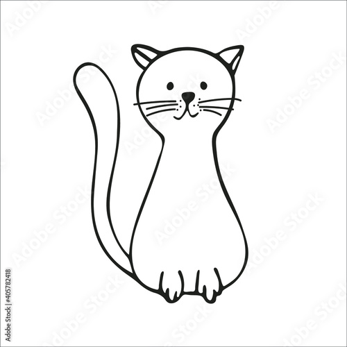 Hand-drawn cute cat. Single element isolated on white background. Vector illustration.