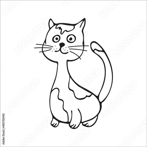 Hand-drawn cute cat. Single element isolated on white background. Vector illustration.