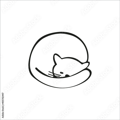 Hand-drawn cute cat. Single element isolated on white background. Vector illustration.