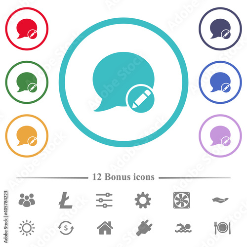 Moderate blog comment flat color icons in circle shape outlines