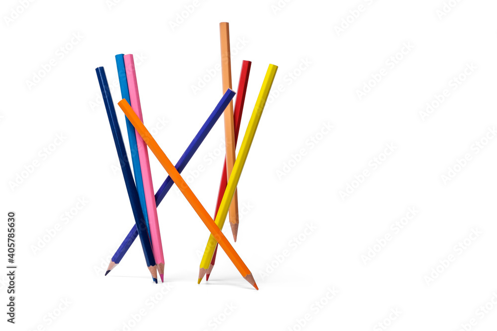 Multi-colored pencils on white background, palette of colors Multi-colored pencils on white background, palette of colors