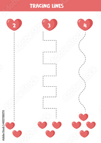 Trace the lines and count the number of hearts.