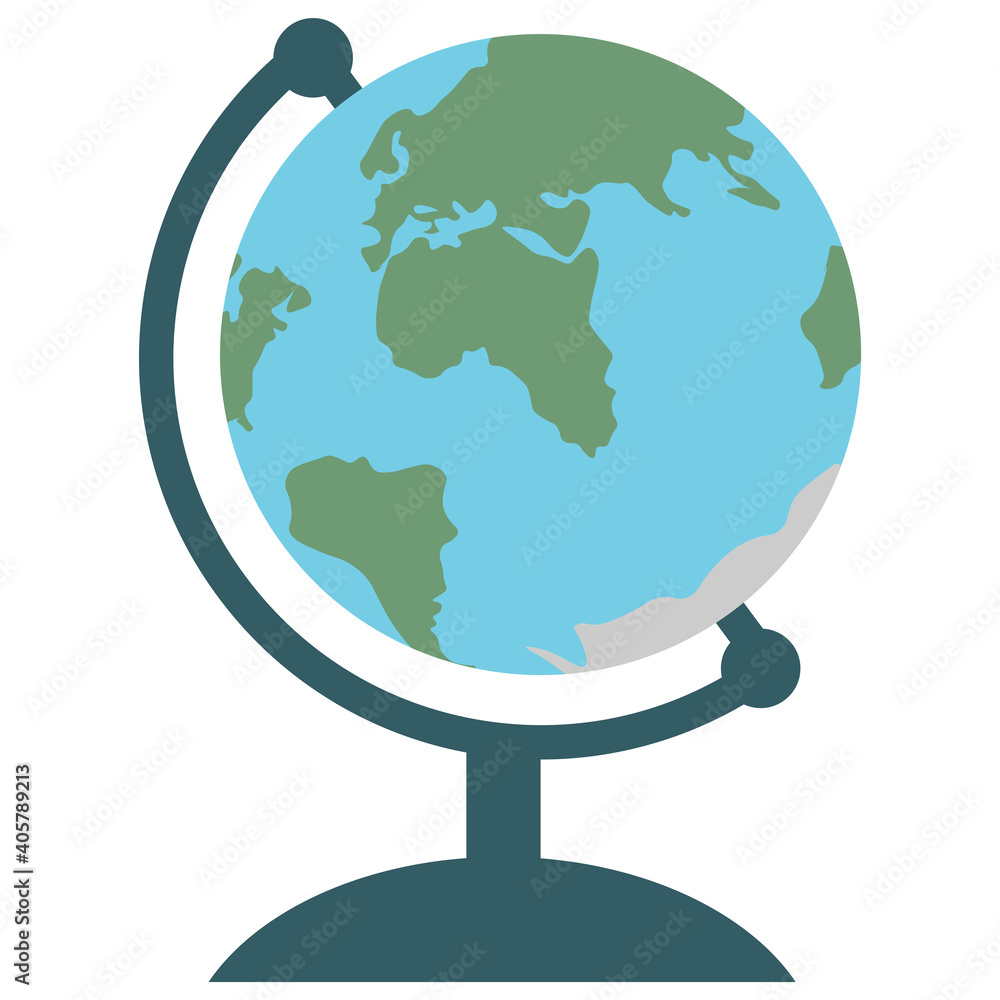 Desktop globe icon, flat design. Colorful sphere with world map of Earth. Isolated on white background. Vector illustration Desktop globe icon, flat design. Colorful sphere with world map of Earth. Isolated on white background. Vector illustration