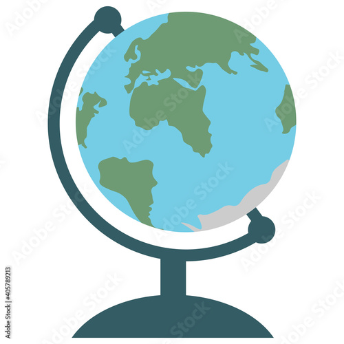 Desktop globe icon, flat design. Colorful sphere with world map of Earth. Isolated on white background. Vector illustration