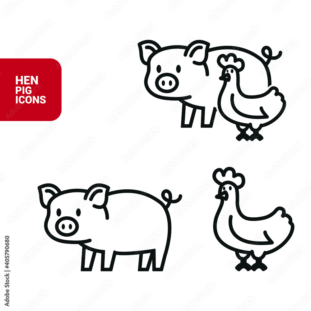 Fototapeta premium Vector image. Icon of a hen and a pig.