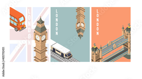 isometric famous place in london tower bridge, vector illustration