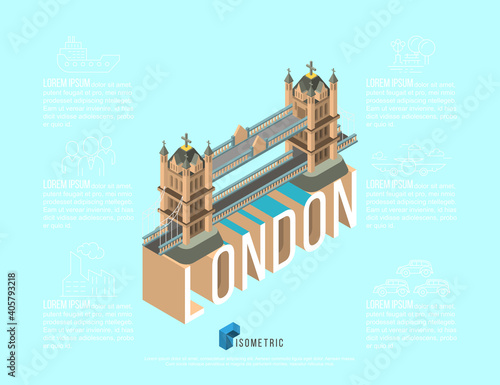 Canvas Print isometric famous place in london tower bridge, vector illustration