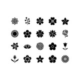 Flowers line icon set. Beautiful garden plants - tulip, chamomile, sunflower, rose, carnation. Icons isolated on white background, for the website and app