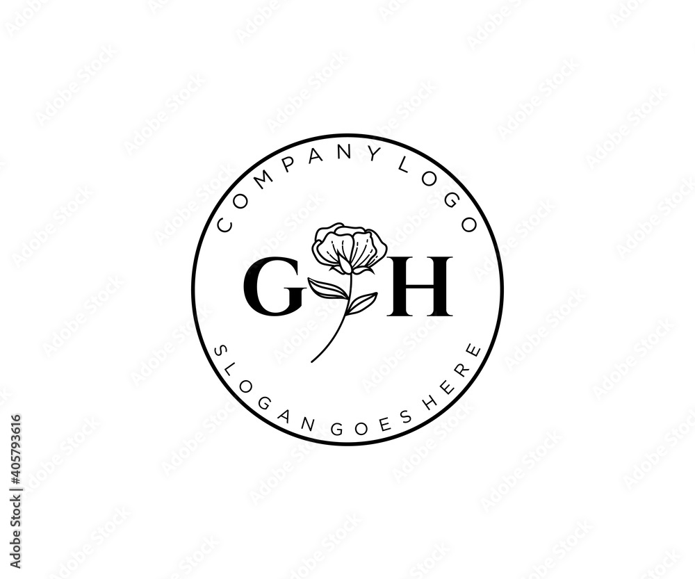 initial GH letters Botanical feminine logo template floral. Stock ...