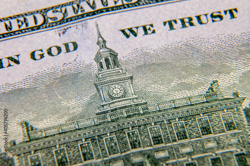 Close-up macro shot of a 100 dollar bill. American money, the currency of Americaю