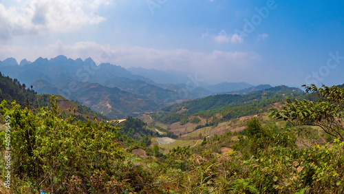 Road side scenery in the Highlands of Vietnam in Ha Giang region