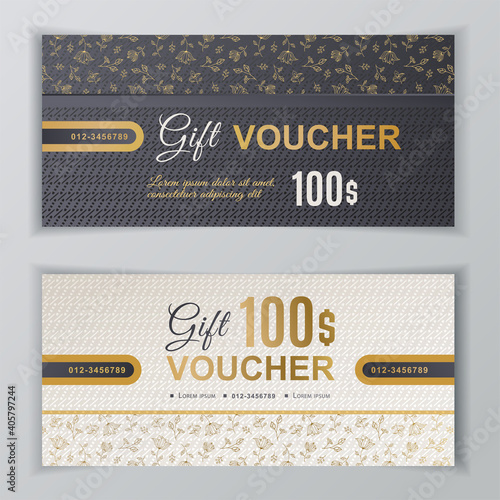 Vector gift voucher template. Universal flyer for business. luxury white black vector design for department stores, business. Value 100 dollars.
