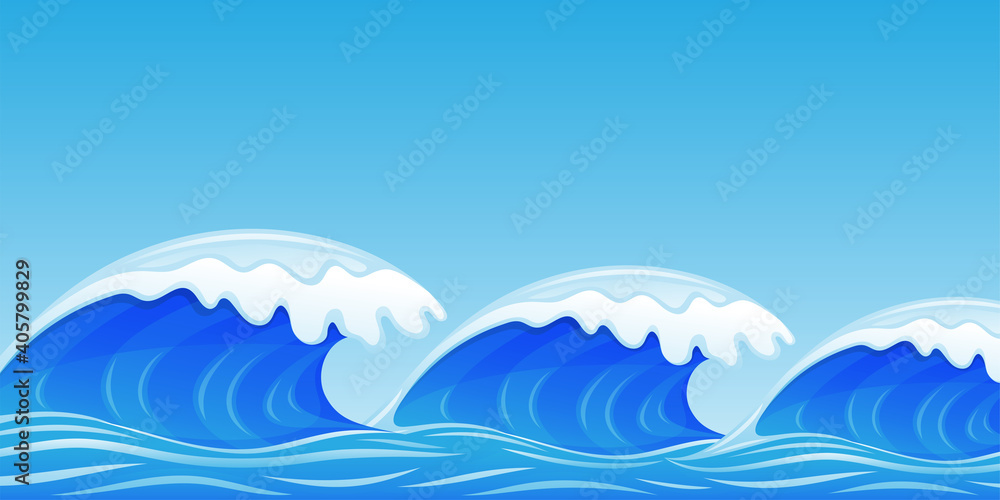 Illustration with blue water waves against the sky. Illustration with blue water waves against the sky.