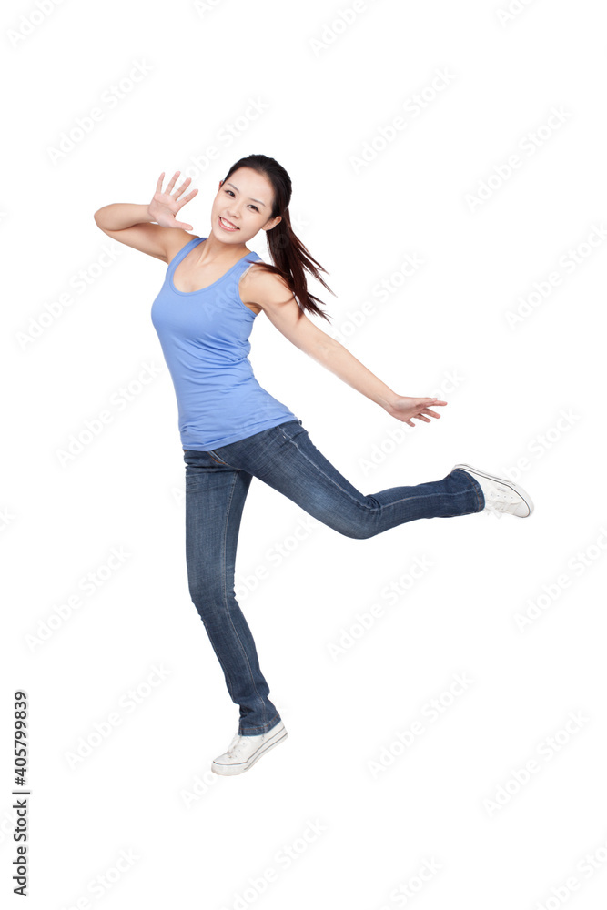 Portrait of a Young woman dancing smiling
