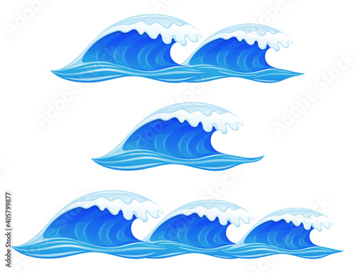 Set with blue water waves on white background.