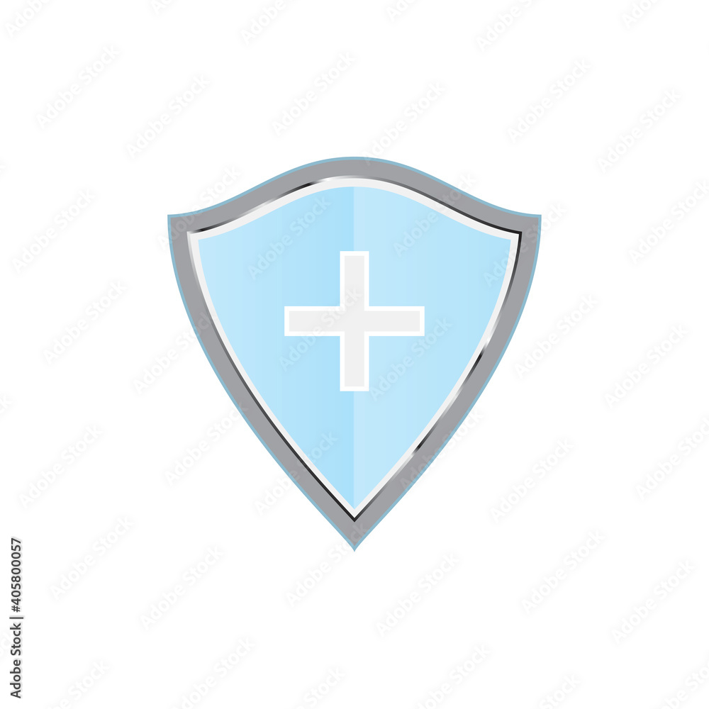 Immune system vector icon logo. Blue shield with white cross on white background. Vector illustration Immune system vector icon logo. Blue shield with white cross on white background. Vector illustration