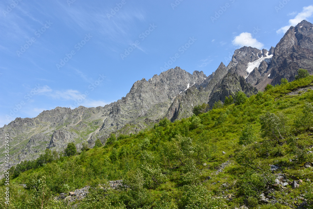 Tseyskoe gorge on a sunny summer day, Russia, North Ossetia