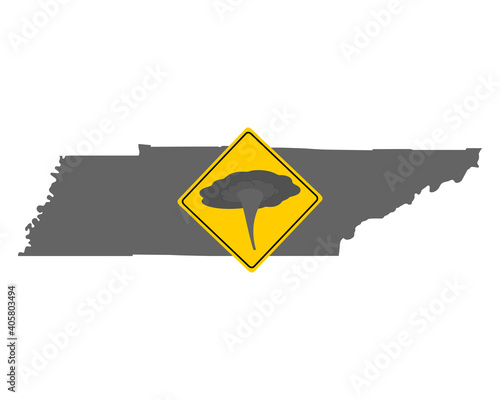 Karte von Tennessee mit Verkehrsschild Tornadowarnung