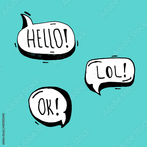 Vector hello, lol and ok vintage social media speech bubbles