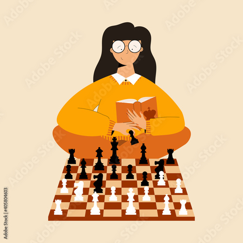 Obraz na plátně Cute girl plays chess