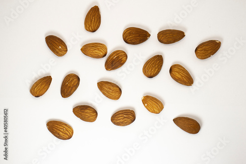 almonds on white isolated background