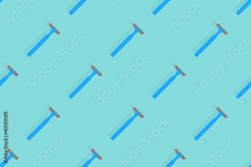 Disposable razor seamless pattern. Colorful plastic disposable razors Design for wrapping paper, poster banner and more for what.