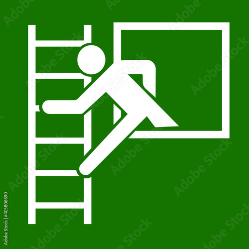 Emergency exit window ladder sign symbol vector green white