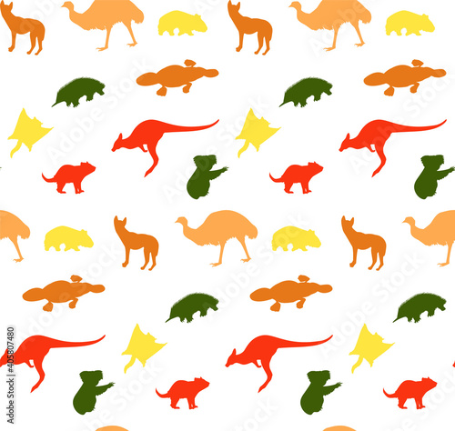 Fototapeta Naklejka Na Ścianę i Meble -  pattern with silhouettes of animals australia different color