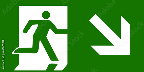 Emergency exit downstairs vector sign green white