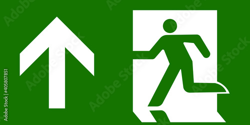 Emergency exit upstairs vector green white
