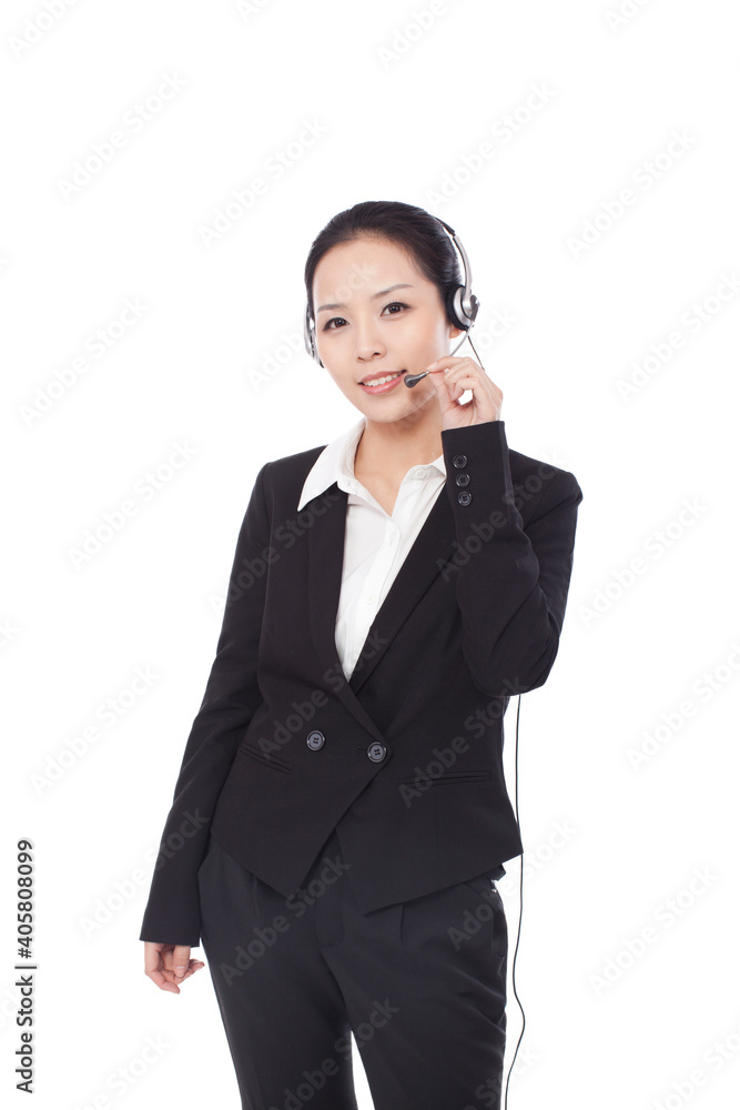 A young Business woman wearing headset portrait A young Business woman wearing headset portrait