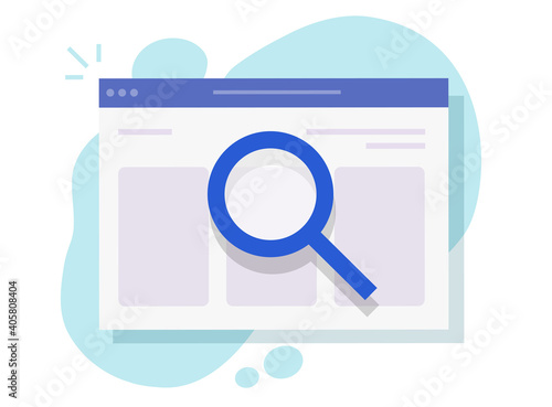 Web internet inspection research or online website page quality digital analysis vector concept, idea of content review, search review or site data expertise, browser verification or explore find photo