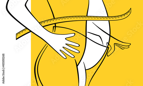 slim woman putting big plus size pants