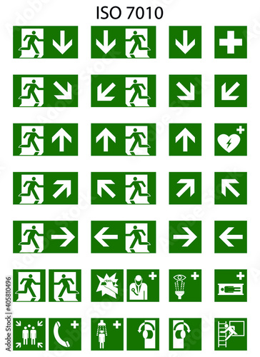 Emergency sign set iso 7010 green vector