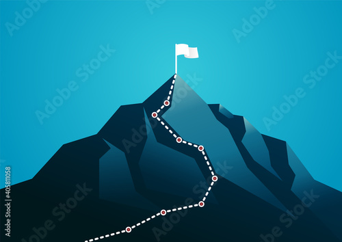 vector illustration of a mountain with white path graphic. describe business journey, planning, and target. business concept illustration