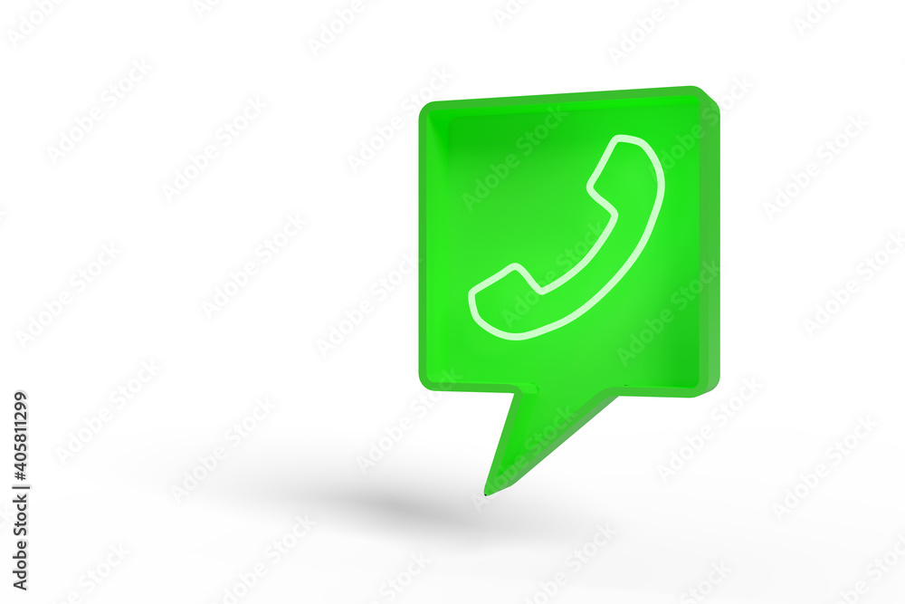 Green speech balloon with illuminated phone icon. Green speech balloon with illuminated phone icon.