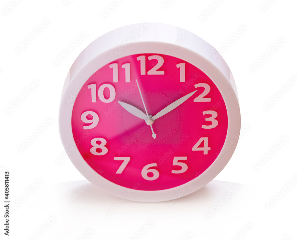 photo round red-pink clock, on white background, isolated photo round red-pink clock, on white background, isolated