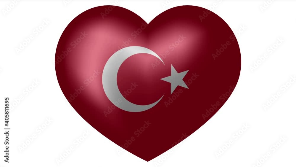 Animated flag of Turkey in heart shape. Flag of Turkey animated banner. Animated flag of Turkey in heart shape. Flag of Turkey animated banner.