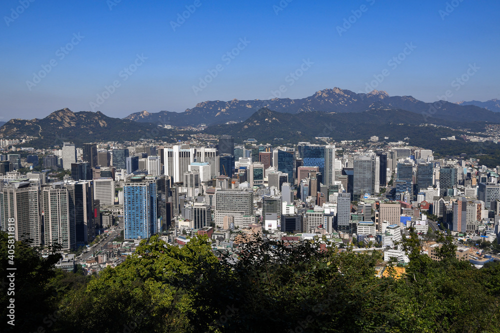 The panorama of Seoul from Namsan Mountain.