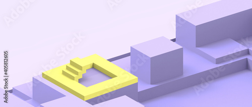 Abstract Background Minimal Success and Modern Geometry  square box with Yellow Stair Concept on purple - 3d rendering