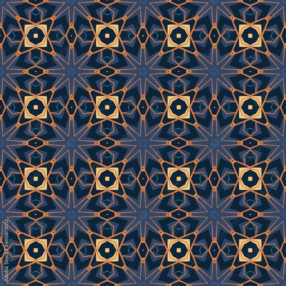 Seamless pattern with abstract mandala ornamental arabesque illustration. Vector decorative classic tile pattern. Seamless pattern with abstract mandala ornamental arabesque illustration. Vector decorative classic tile pattern.