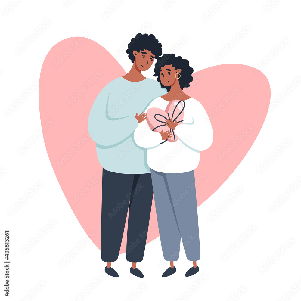 Valentine's day greeting card with a couple in love Valentine's day greeting card with a couple in love
