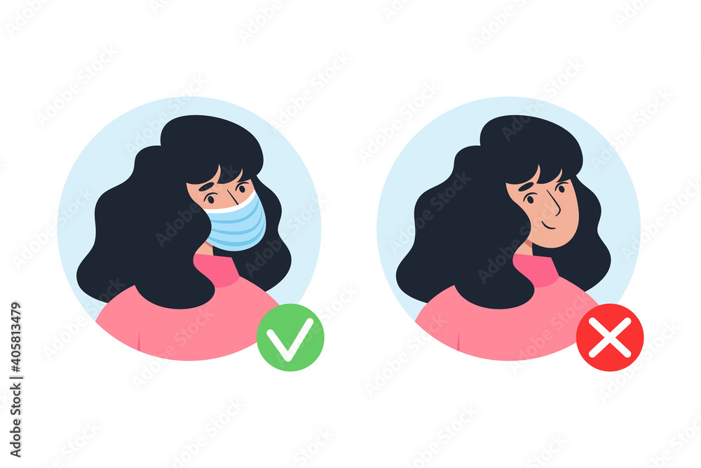 A woman in a mask and without a mask, no entry without a mask A woman in a mask and without a mask, no entry without a mask