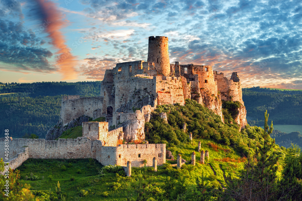 Spis Castle sunrise view, UNESCO heritage in Slovakia