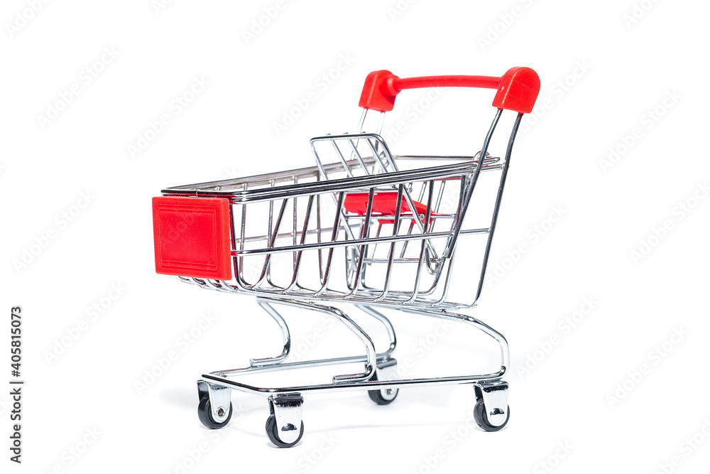 The supermarket cart is empty.